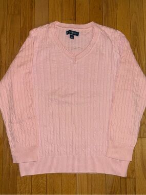 karen scott pink cable knit vneck sweater